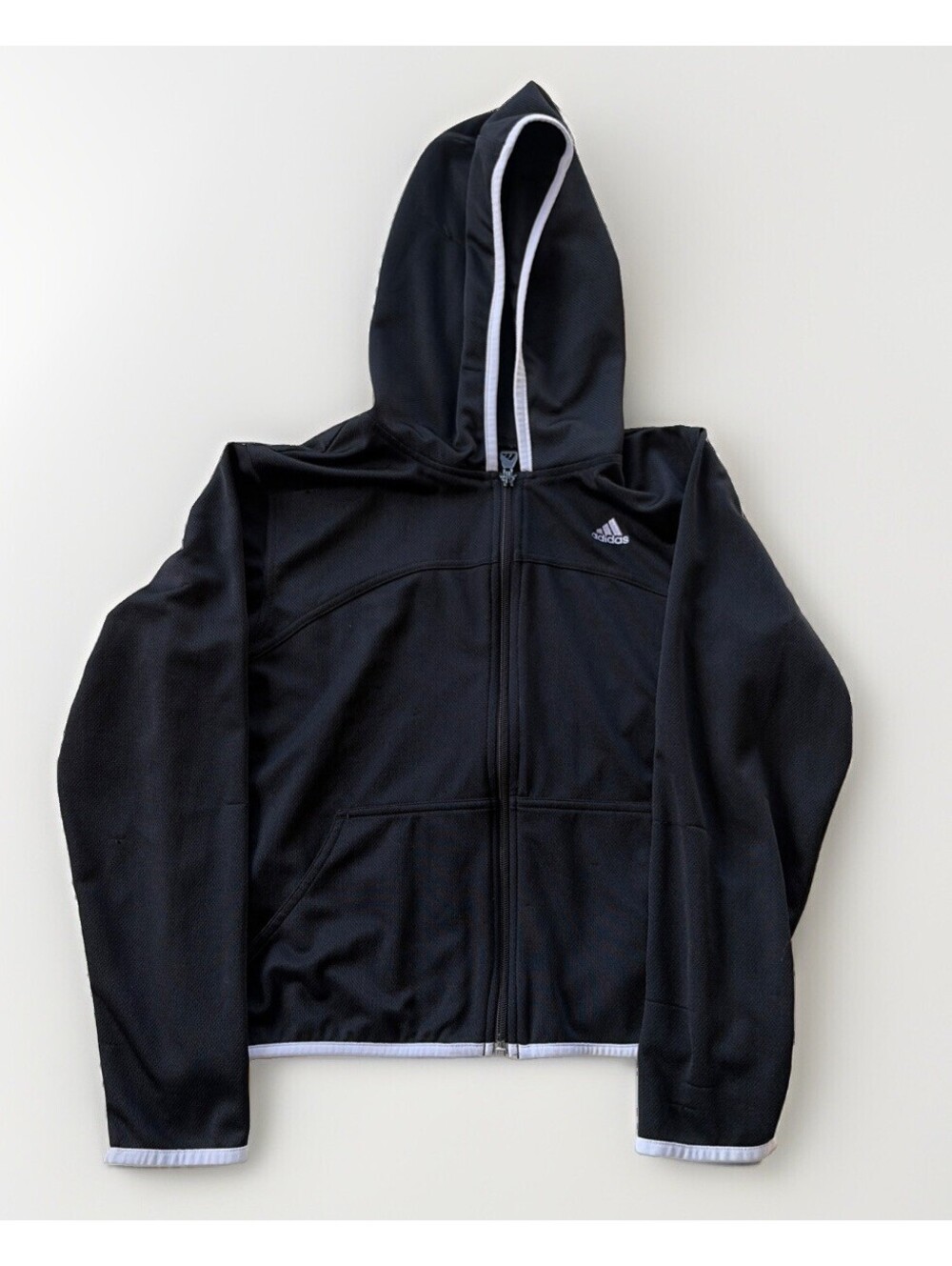 Adidas Track Jacket Youth Medium Black White Zip Up Activewear Athletic Outer